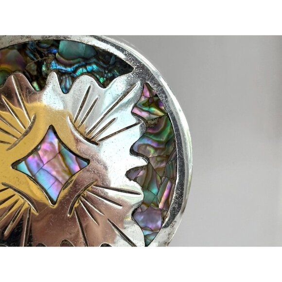 Alpaca Sterling Silver Abalone Mexican Vintage Sterling Silver Brooch Pendant - Picture 5 of 10